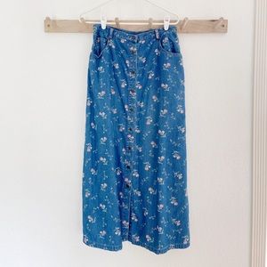 Vintage denim floral prairie skirt 90s